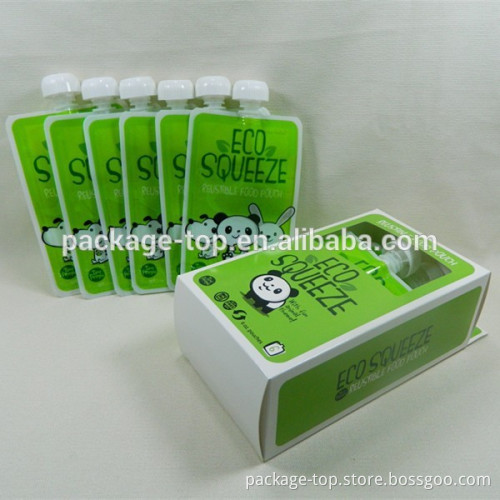 2013 reusable baby food spout pouch/gusseted squeeze pouch with screw cap for marron paste